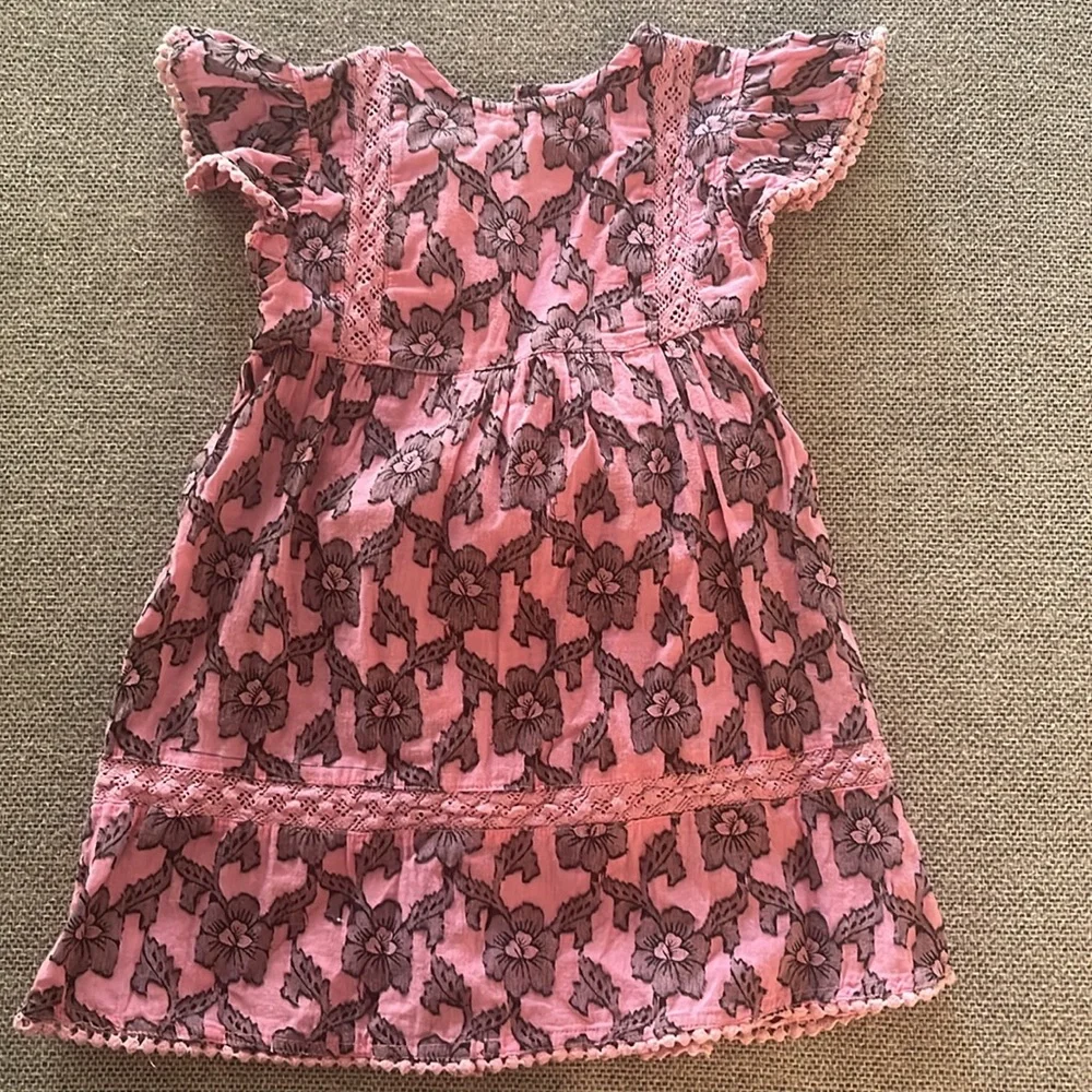 Roller Rabbit Pink Floral Flutter Sleeve Dress and Dark Floral Button-Up Top